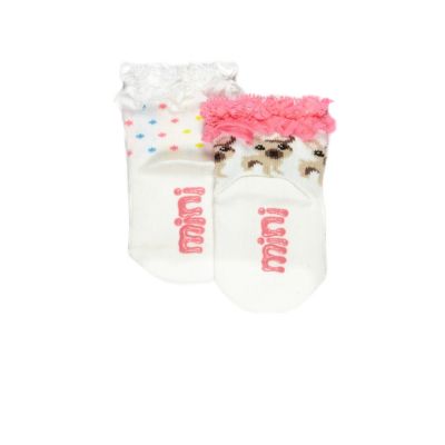 Mini girls cream dog and dot frill socks